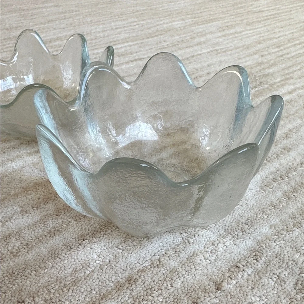 Set of 3 Vintage Blenko Clear Glass Lotus Bowls 8 Petal MCM 1960s